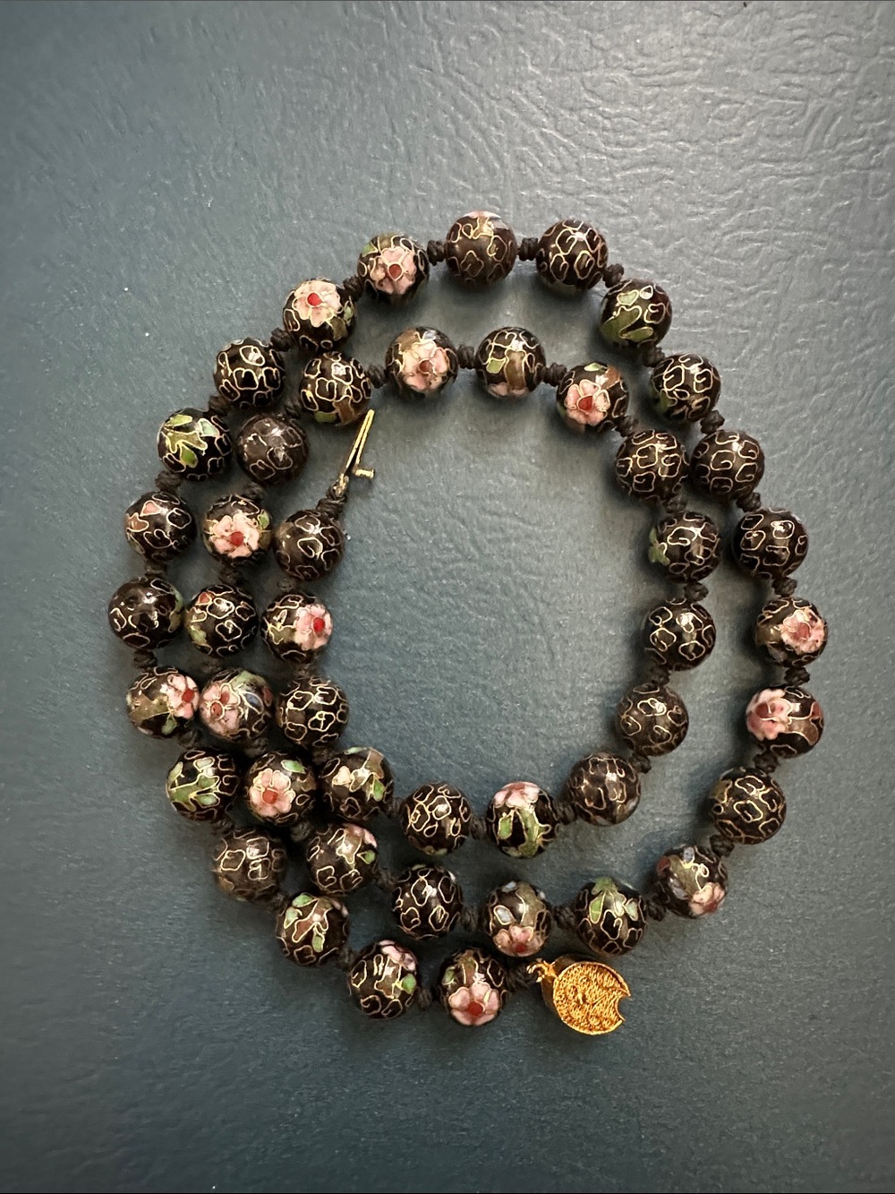 Vintage Black Cloisonne Necklace
